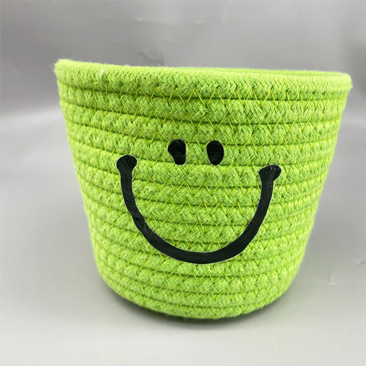 Cara sonriente tejida cesta de almacenamiento simple caja de almacenamiento de artículos diversos de escritorio caja de almacenamiento de control remoto cesta de almacenamiento de cosméticos cesta de organización