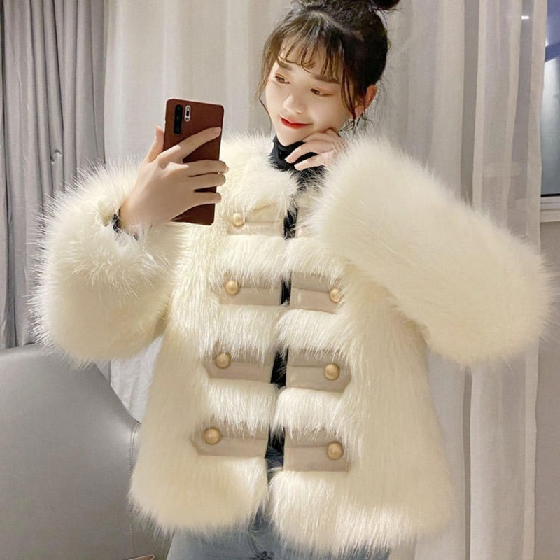 Women's Jacket Winter New Fox Fur Imitation Fur Jacket Women's Korean Short Wool Coat Vintage Elegant Fan
