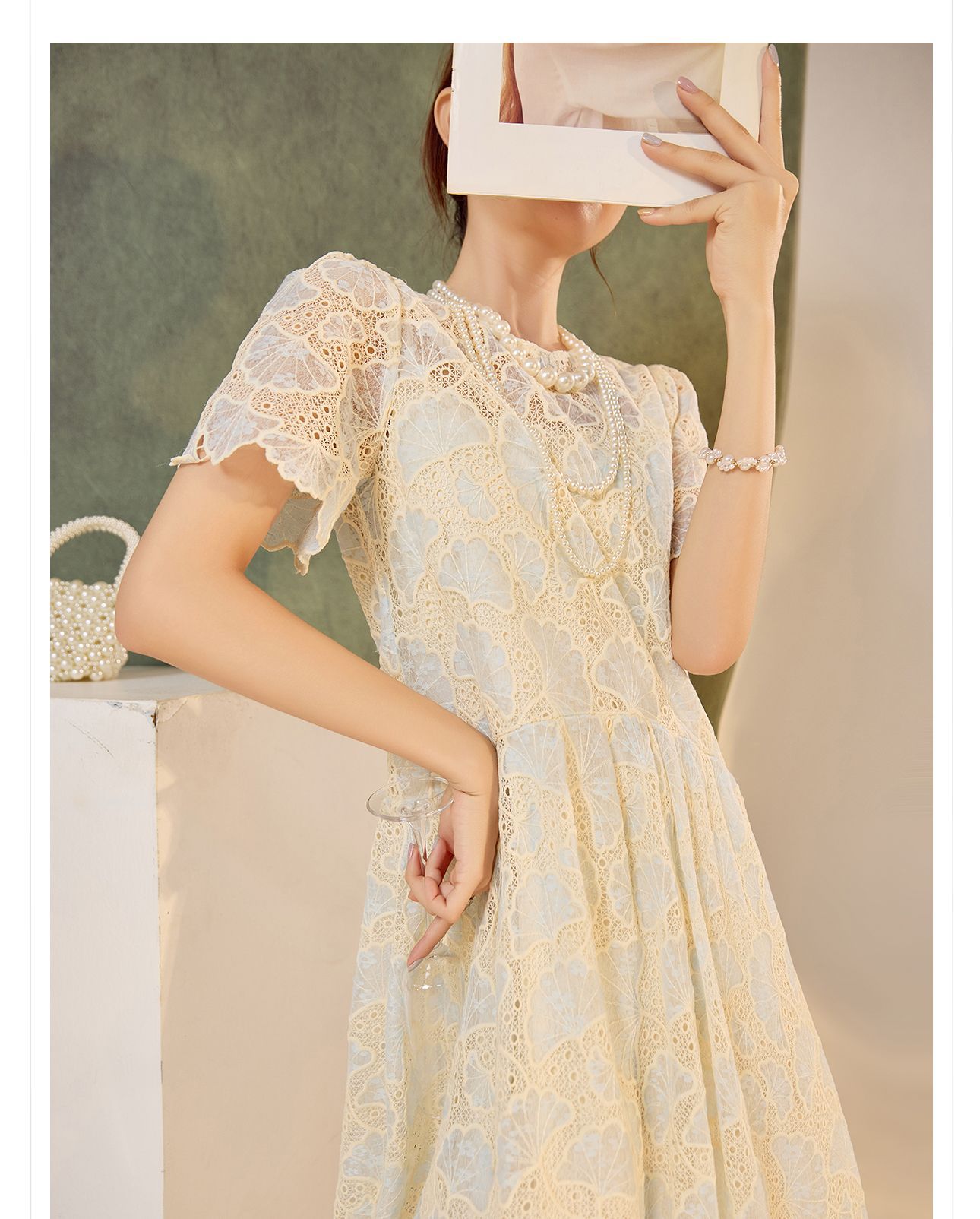 Đầm maxi nữ phong cách dân tộc dáng rộng, tay ngắn, thắt eo, thiết kế cổ tích mùa hè — Màu xanh lam hồng chi tiết 2