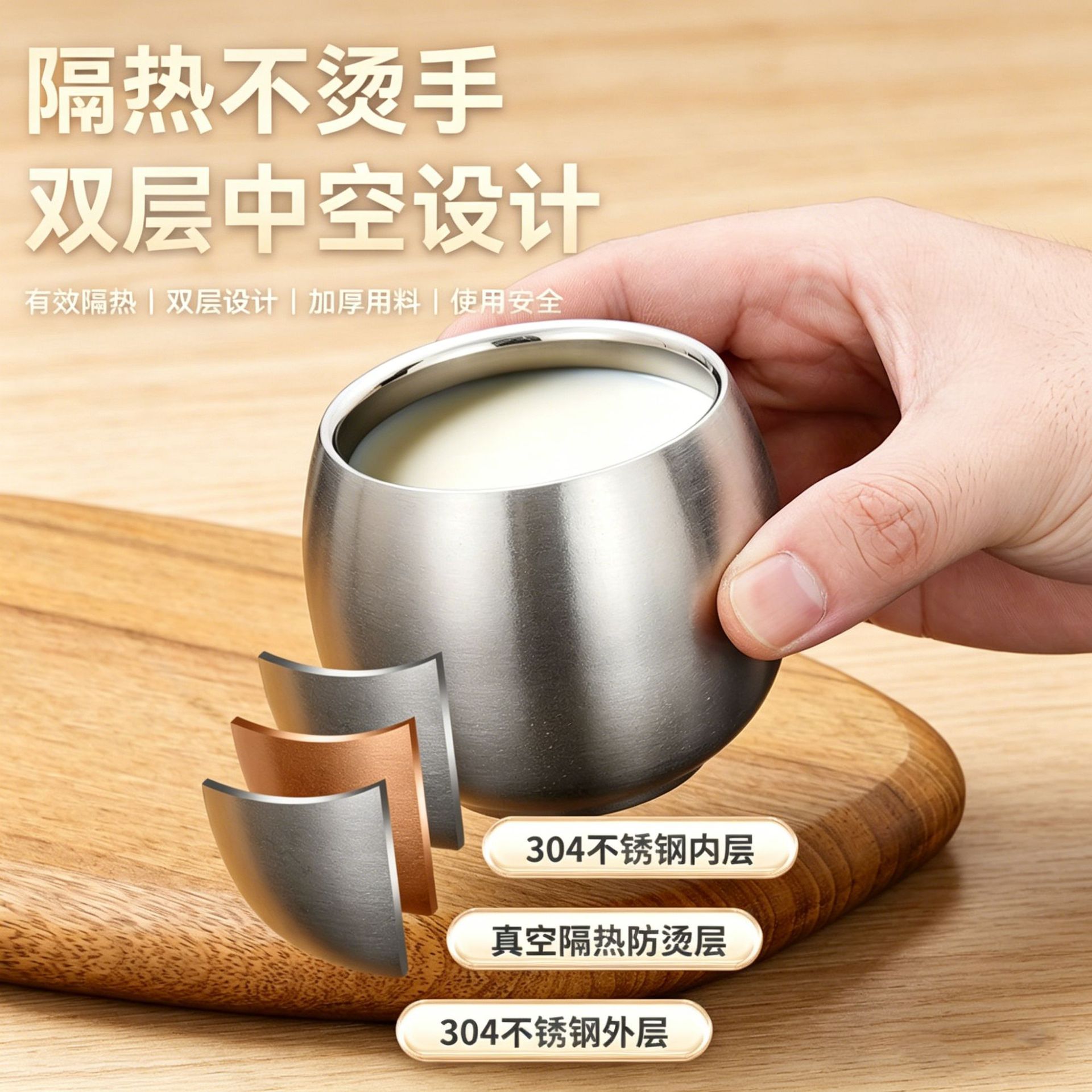 304 stainless steel vintage-style light luxury gold water cup, small wine cup, small tea cup, double-layer insulated beer cup