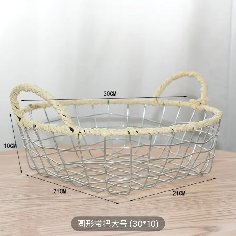 鉄線編みバスケット 手作り 鉄工芸 ヴィンテージ 北欧風 スナック パン フルーツ 雑貨 収納|undefined