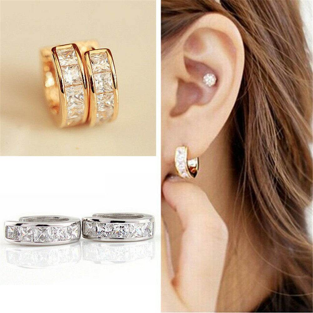 Simple Swiss Diamond Square Diamond Earrings Elegant Women's Ear Buckle Flash Diamond Men's Earrings Korean Style Square Diamond Earrings Cross-border Hot Sale