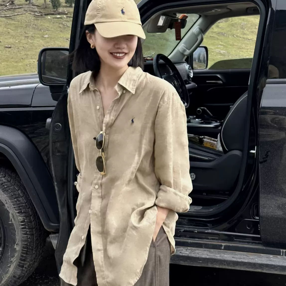 高品质RL拉夫亚麻衬衫小马标刺绣老钱风潮牌麻女衬衣随性通勤自在