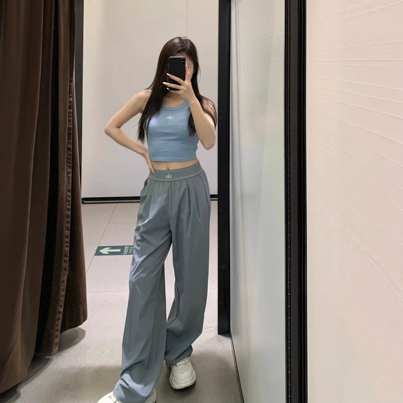 Alo yoga休闲运动长裤梭织阔腿裤高腰织带宽松显瘦轻薄速干神裤女|undefined