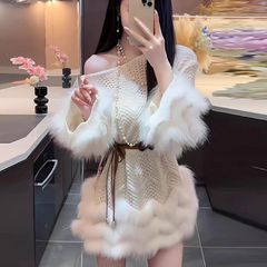 设计感镂空毛绒长袖毛衣秋冬2025新款大码女装胖mm宽松针织衫上衣