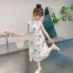 女童旗袍夏季2024新款中國風夏裝女孩漢服復古裙子兒童夏款連衣裙