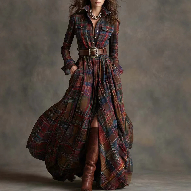 Plus Size Women's French Retro Plaid Slimming Irregular Dress European and American Amazon New Design Dress Plus Size Women's French Retro Plaid Slimming Irregular Dress European and American Amazon New Design Dress