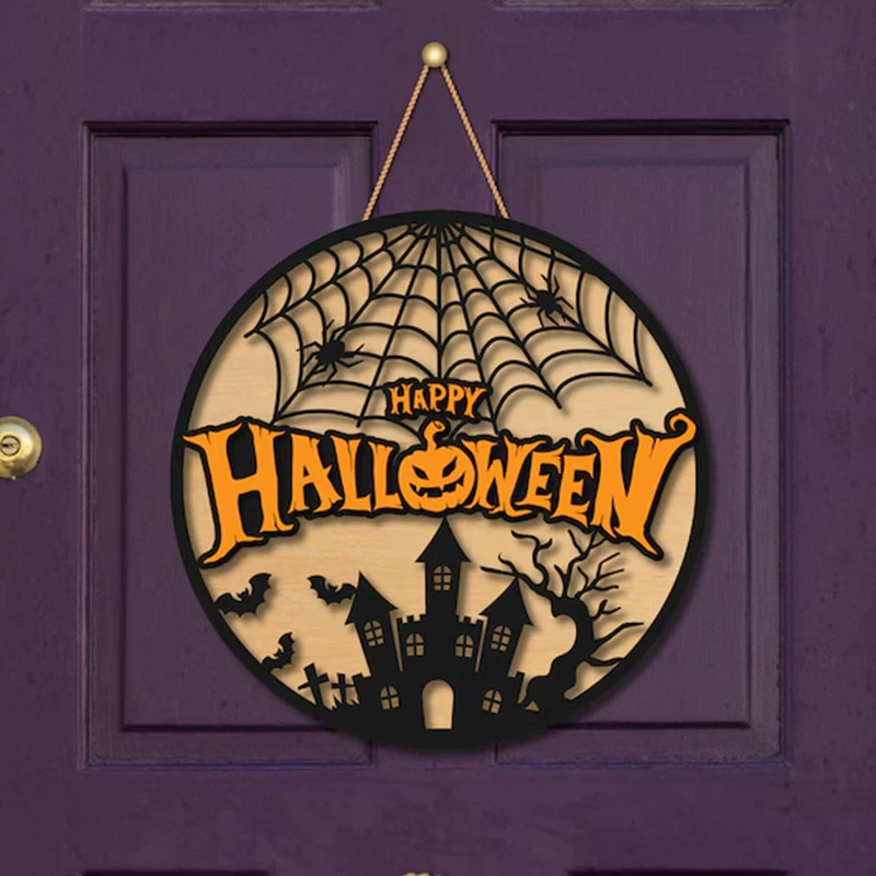 Amazon трансграничный новый Хэллоуин приветственный дом украшение, перечисленный праздничная атмосфера круглая деревянная декоративная роспись