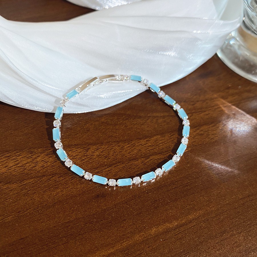 Pulsera de lazo ovalado de circón azul marino, exquisita pulsera ligera y de lujo de alta gama, pulsera de diseño de nicho