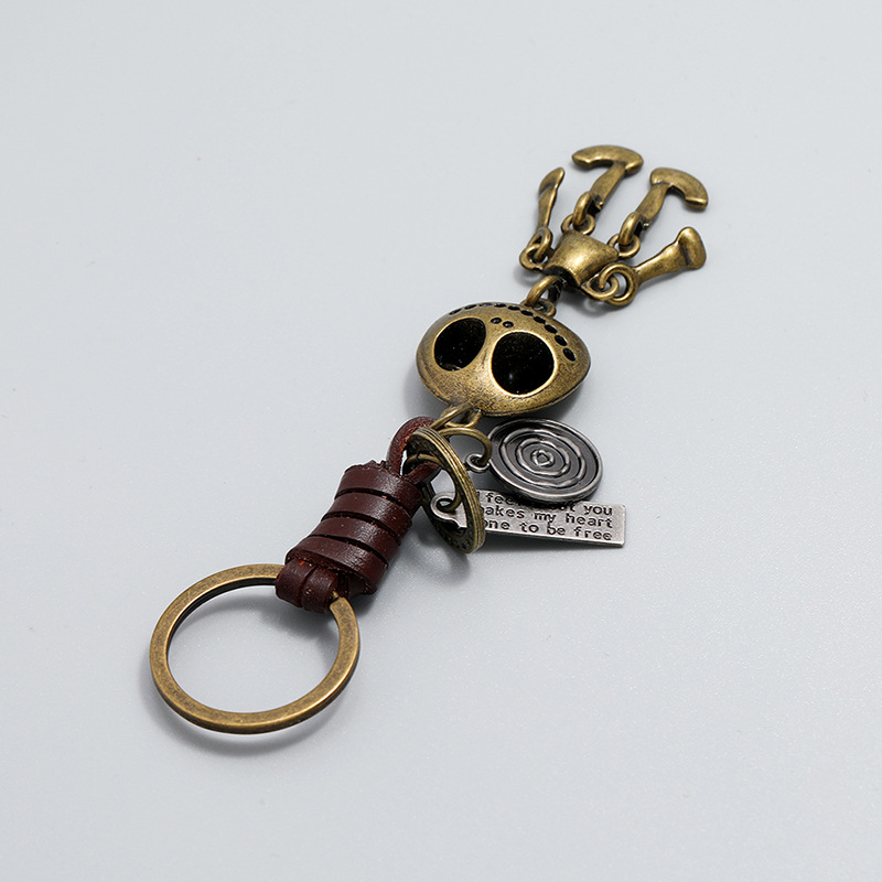 Creative Skeleton Pendant PU Leather Key Chain Woven Key Chain Vintage Artificial Jewelry