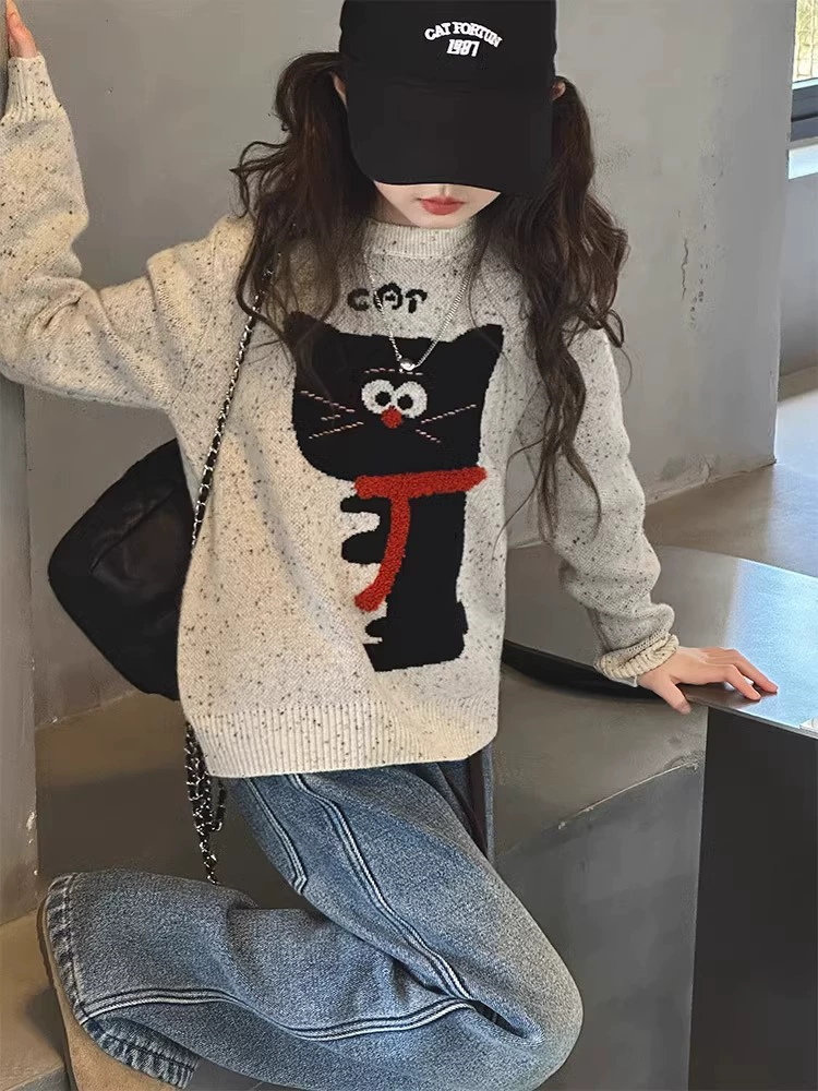 Свитер для девочек осень-зима 2024 новый стиль зазорный женский трикотажный свитер свитер детский зимний трикотажный топ