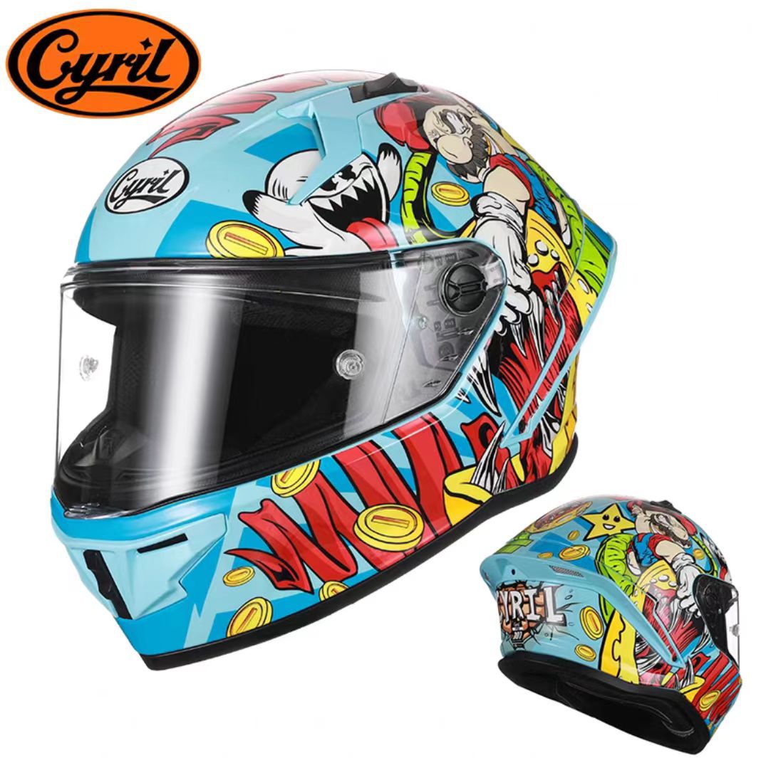 Casco integral de motocicleta CYRIL para hombre y mujer, para carreras, conducción en todas las estaciones, para motocicleta de calle con alerón grande y Bluetooth R1