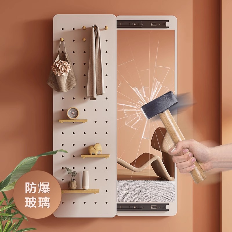 Espejo de vestir de madera sólida, espejo de vestir de todo el cuerpo de empuje invisible, espejo de vestir de vestir