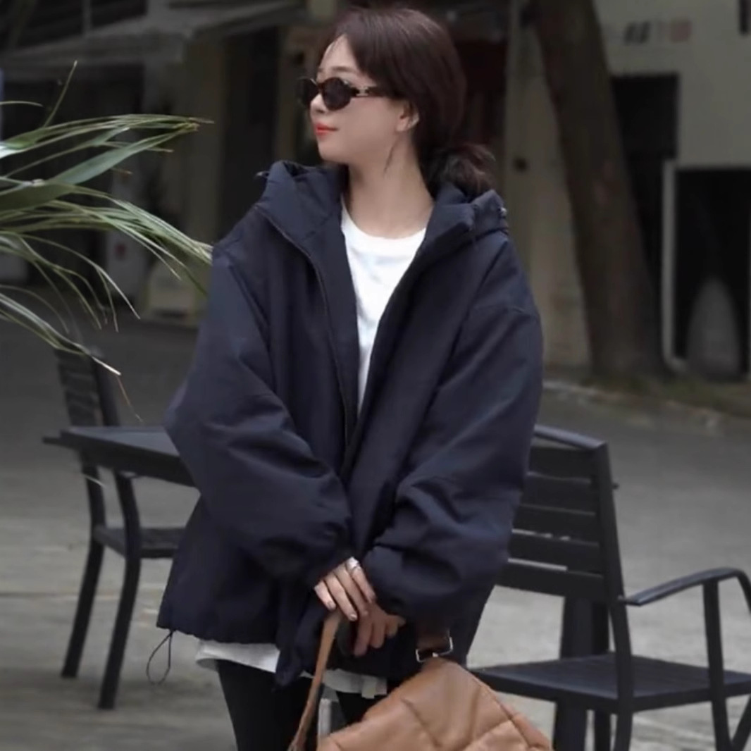 여성용 후드 다운 재킷, 2024 겨울 신상 루즈핏 소형 두꺼운 재킷