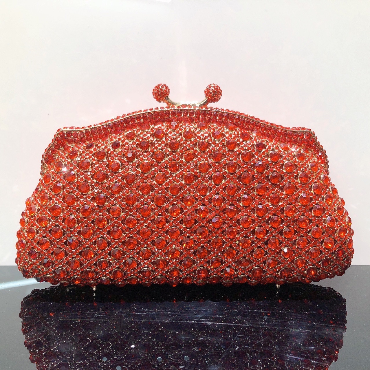 Bolsa de cena de diamante de metal hueco, bolsa de cena de diamante de cristal de mano, bolsa de mujer