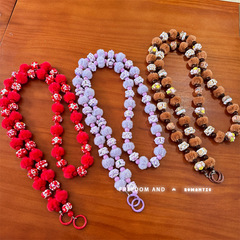 新款串珠手繪毛球圈手機鏈創意長款手機背帶包包延長鏈掛飾批發