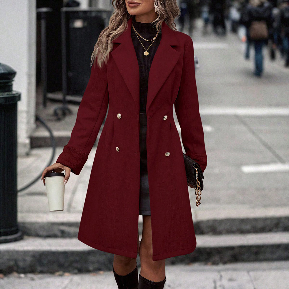 Gabardina de mezcla de lana a medida: abrigo de mujer de largo medio con cinturón y solapa con muesca (tallas XS-XL, poliéster-spandex, colores personalizados)_voghion.com