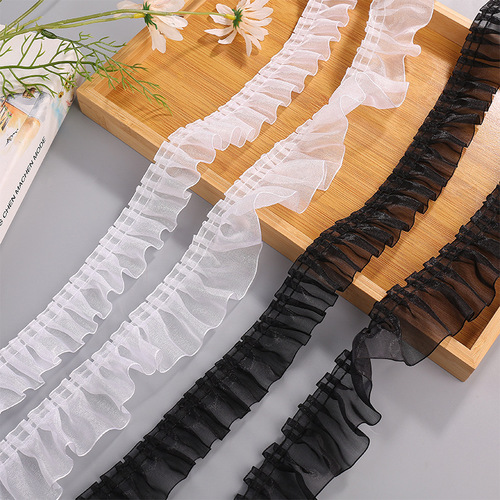 White polyester lace gauze with pleated lace accessories handmade DIY wrinkled clothing accessories skirt lace wholesale