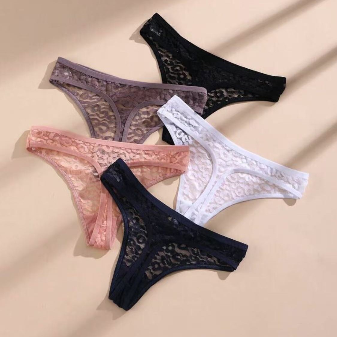 5pcs for Women Mid Rise Transparent Floral Design Sexy Cross-border