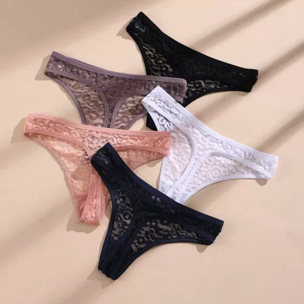 5pcs for Women Mid Rise Transparent Floral Design Sexy Cross-border