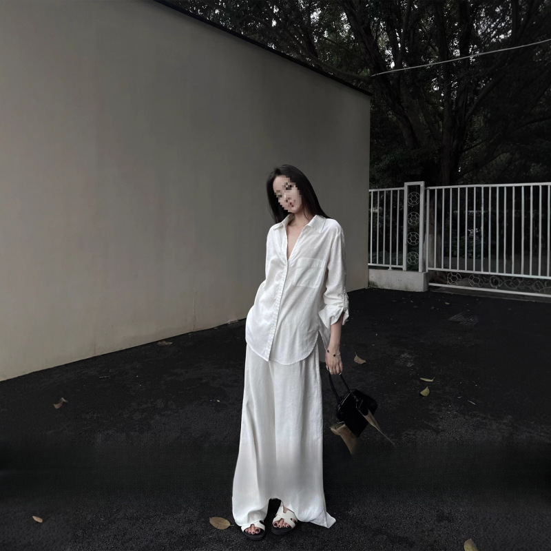 Cross-Border 5Werkwen Shirt for Women, Summer White, Elegant, Versatile, Loose, Casual, Lazy Style, Ramie Long-Sleeved Shirt