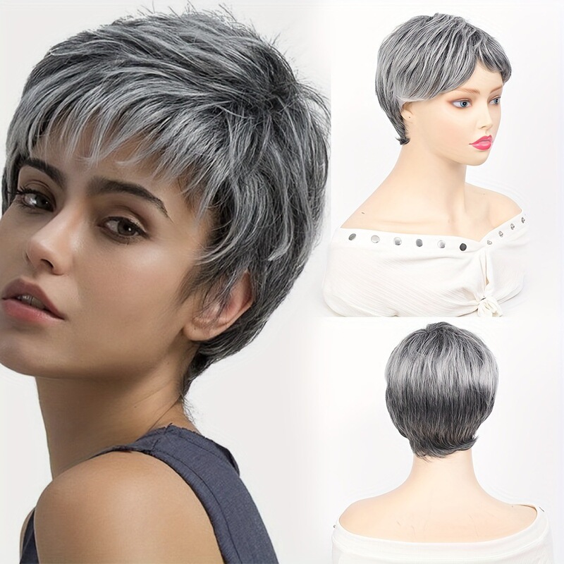 Cross-border bestseller short straight hair pixie cut wig granny wig machine-made European and American wig Cross-border bestseller short straight hair pixie cut wig granny wig machine-made European and American wig