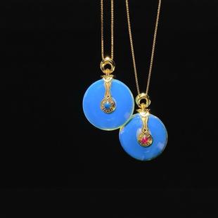 Mexican Lamper sterling silver pendant accessories turquoise red corundum double-sided wear main stone specifications 18*10mm