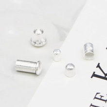 银势 S925纯银 圆绳半空收尾帽绳皮绳编织手工diy饰品接头扣配件