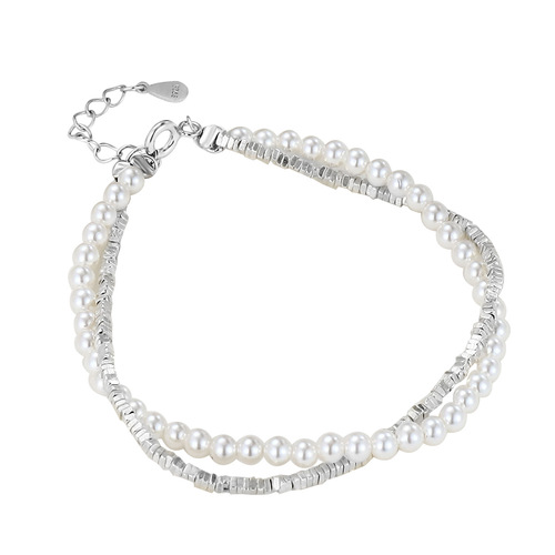 s925 sterling silver pearl square broken silver double-layer bracelet light luxury high-end temperament jewelry broken silver jewelry