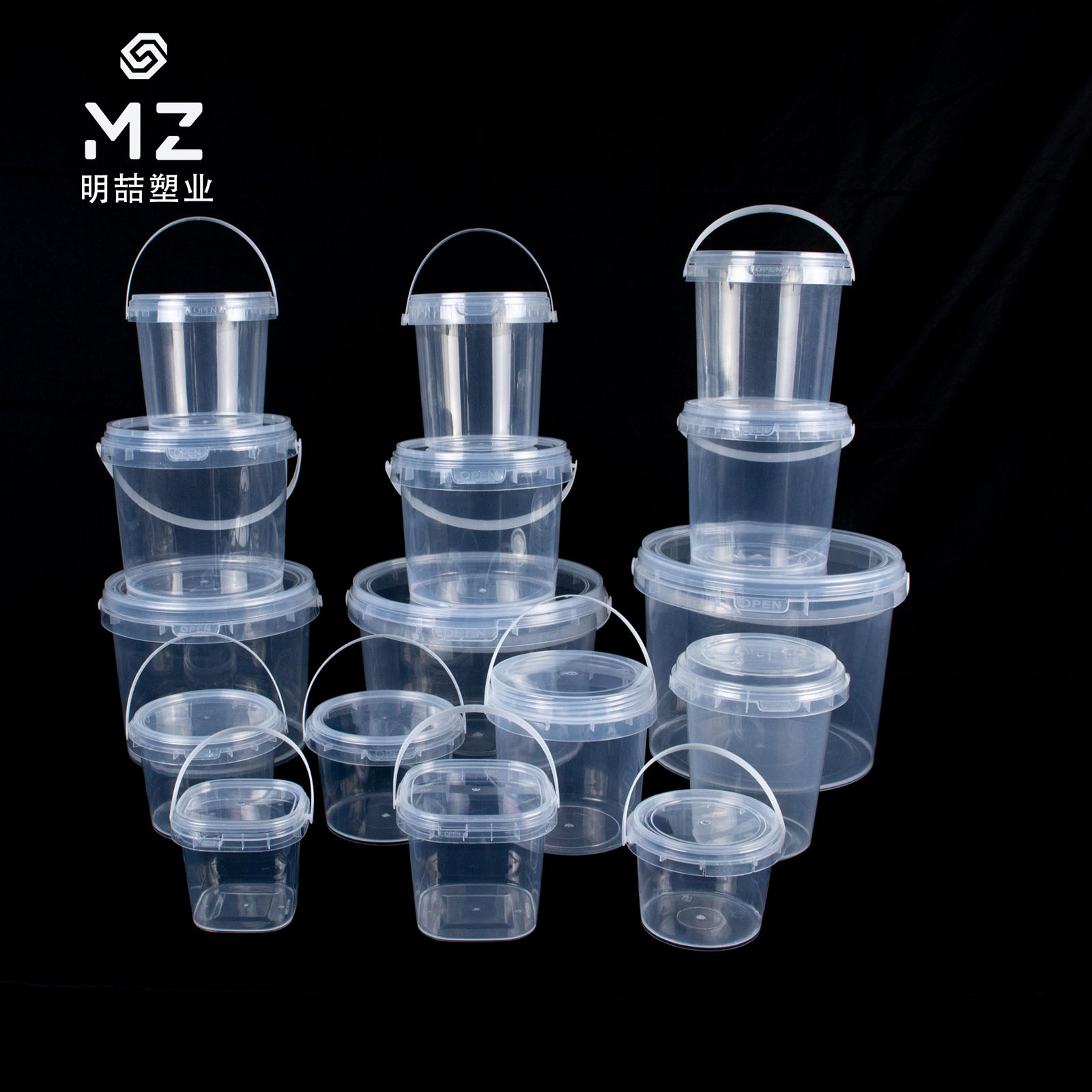 Cubo blanco transparente al por mayor transfronterizo, cubo redondo de plástico, cubo sellado de almacenamiento de calidad alimentaria engrosado, cubo de almacenamiento de embalaje