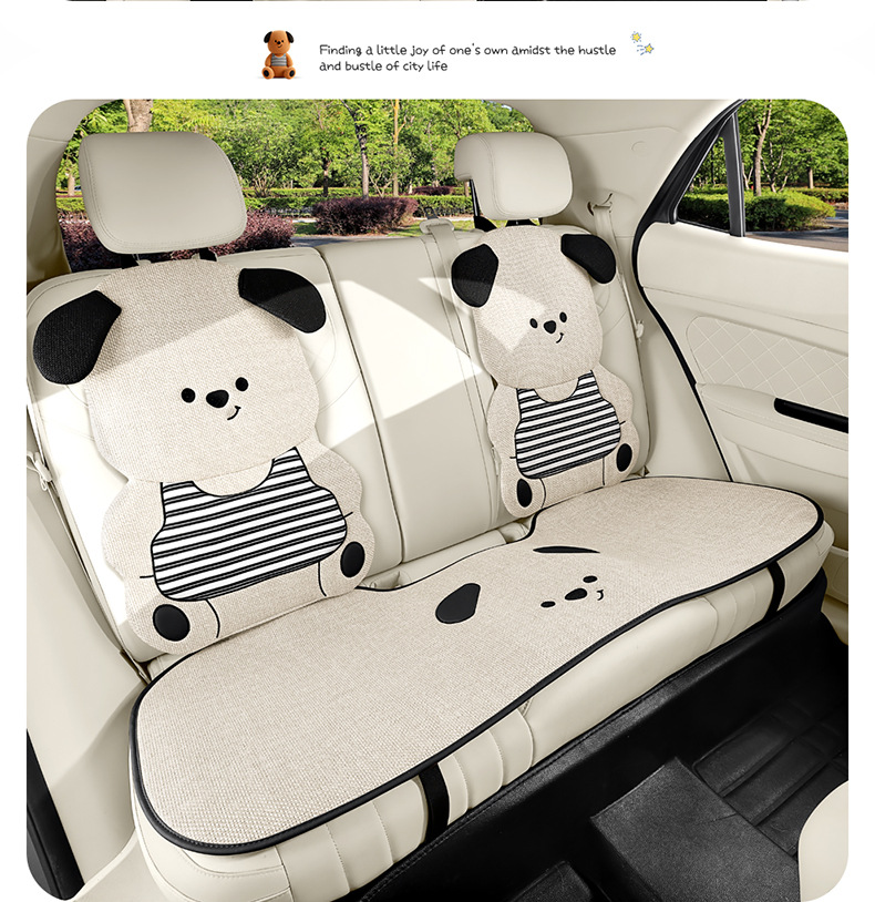 Car Seat Cushion, Universal for All Seasons, Linen Cartoon Couple Seat Cushion Cover, Half-Pack Rear Seat, High-End Cute Ladies Seat Cover