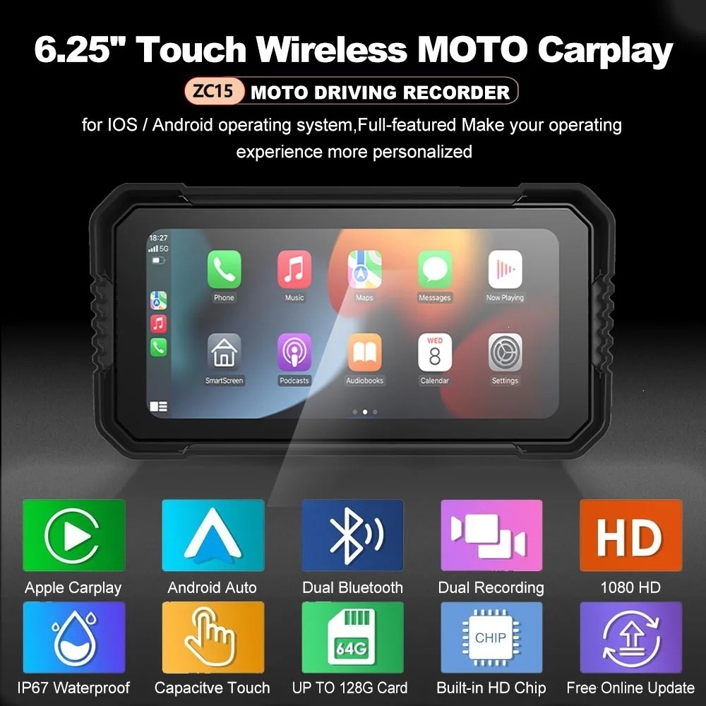 Motorcycle Dash Cam with Front and Rear Dual Lenses, Wifi Smart Navigator, Tire Pressure Monitoring, Waterproof Vehicle Device