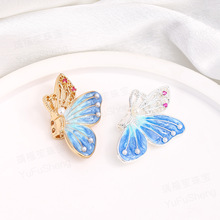 14k包金镶锆石蓝色滴油蝴蝶翅膀通孔隔珠手工diy水晶珍珠手链配件