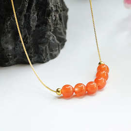 眷钰 S925银天然南红玛瑙项链微笑链工厂批发直播代发S3030805