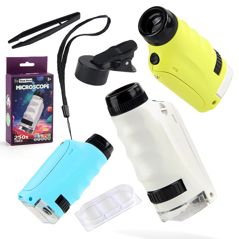 Mini juego de juguete de microscopio de mano para exportación transfronteriza, equipo de laboratorio de biología científica para estudiantes, juguete de microscopio
