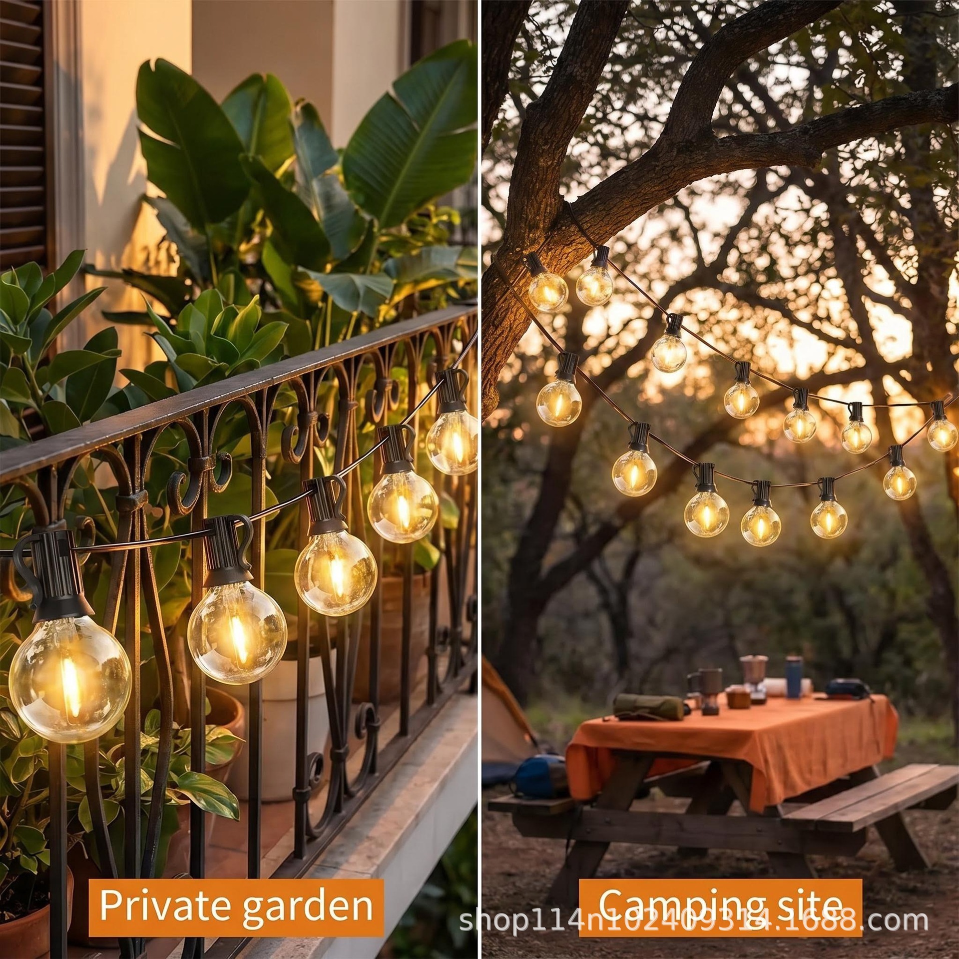 Cadena de Luces LED Solares G40 Impermeable IP55 para Patio, Navidad y Camping