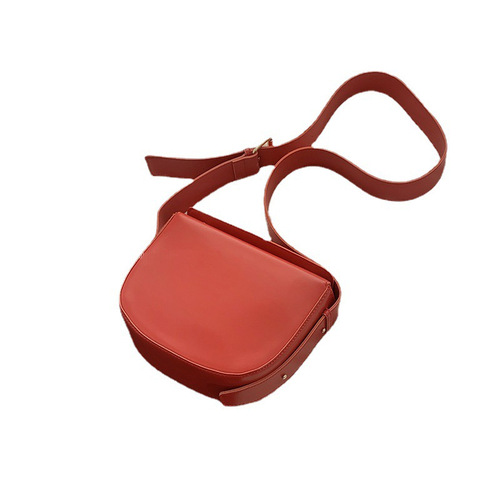Red PU Bag for Women 2024 New Fashion Trend Retro Saddle Bag Unique and Versatile Ins Shoulder and Crossbody Bag for Women