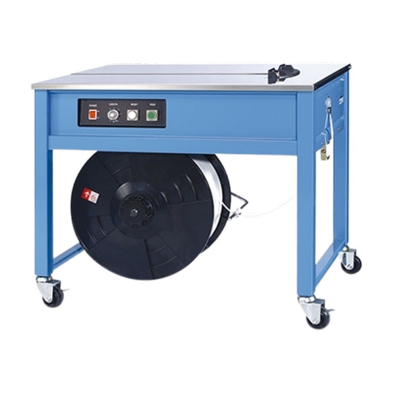 供应智能高效纸箱半自动高台捆包机 双电机打包机收紧捆扎一体