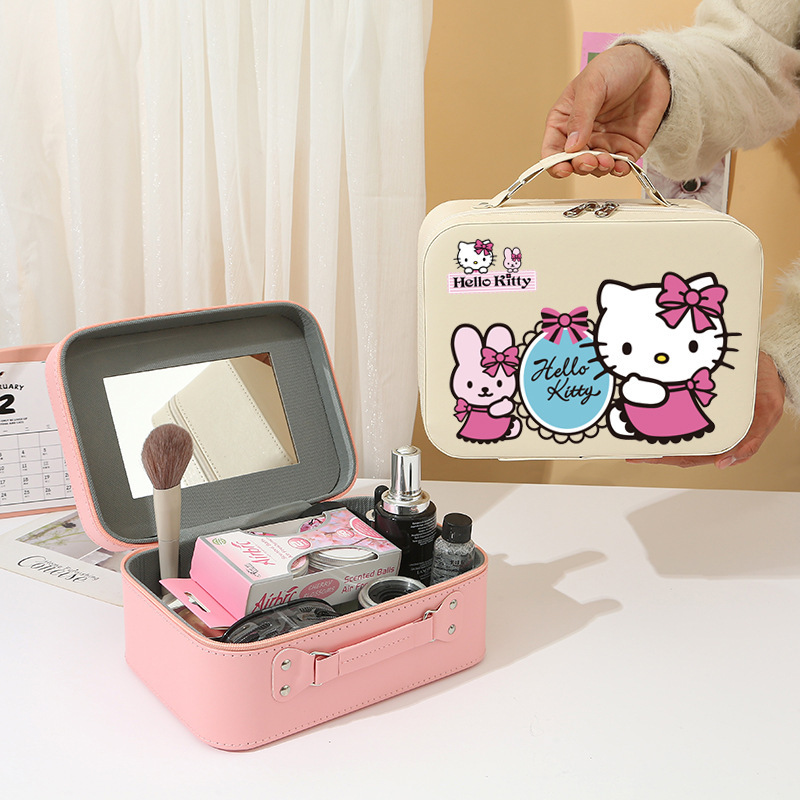 ハローキティ化粧品バッグ大容量化粧品ポータブル収納ボックスかわいい漫画 PU レザー化粧品ケースのカスタマイズ|undefined