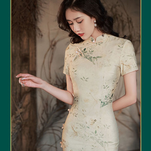 Summer 2023 New Imitation Ramie Double Layer Mid-length Cheongsam Dress Retro Improved Old Shanghai Cheongsam Young