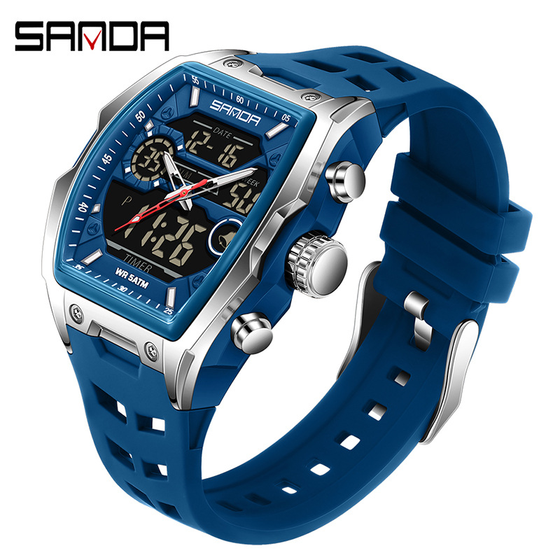 Sanda reloj electrónico reloj deportivo multifuncional en forma de barril de vino reloj despertador de fiesta estudiantil reloj impermeable 6235