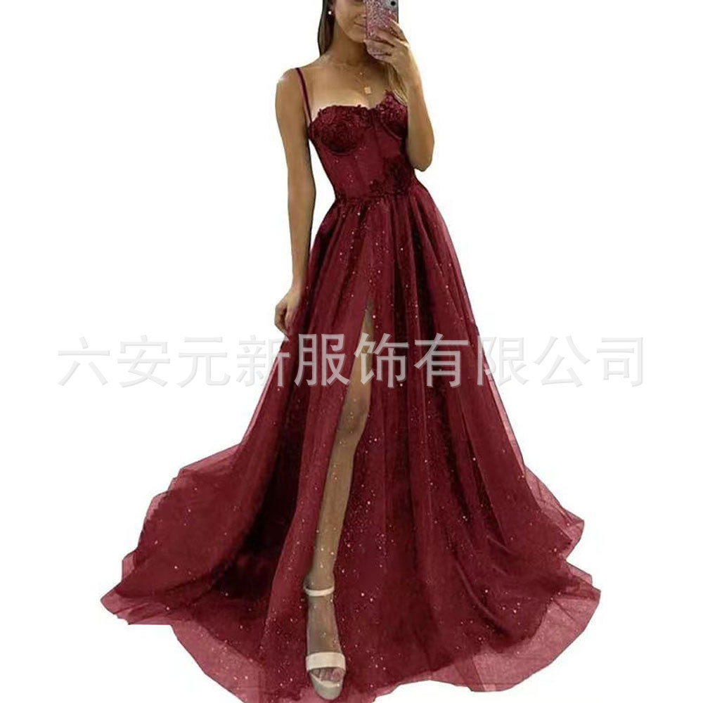 Europa y América del comercio exterior Amazon AliExpress deseo sexy nuevo largo elegante sexy negro adelgazamiento split vestido image 8