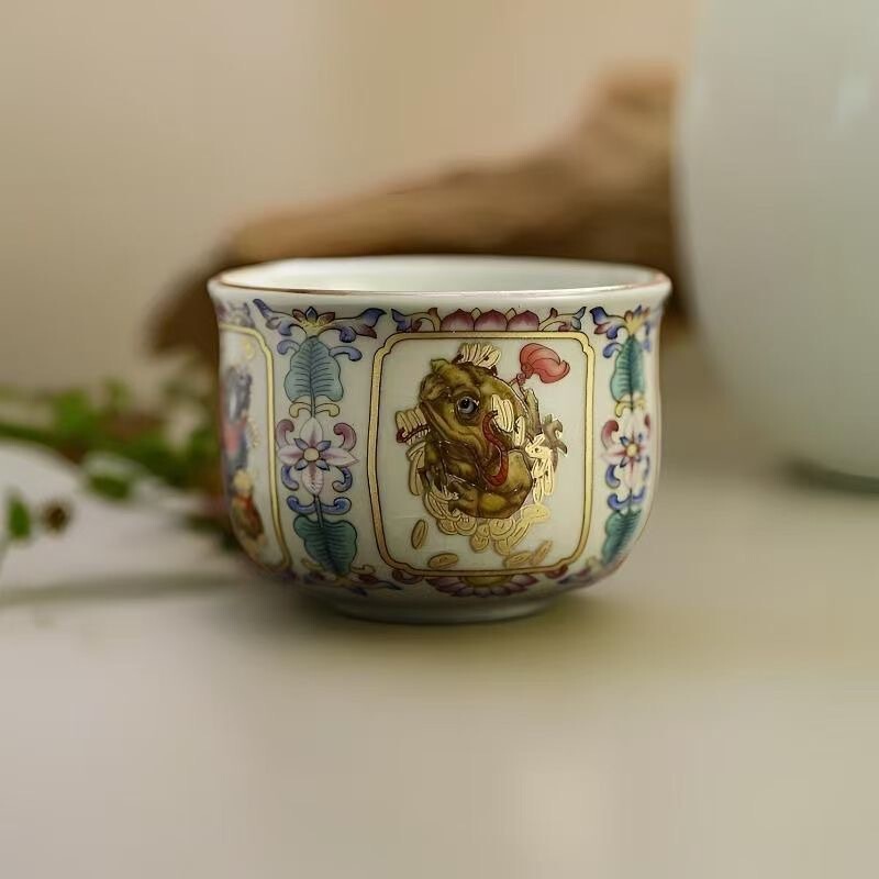 中国風ベージュ汝窯花鳥ティーカップマスターカップゲストカップオープンピースティーカップセラミックティーセットカンフーティーセット|undefined