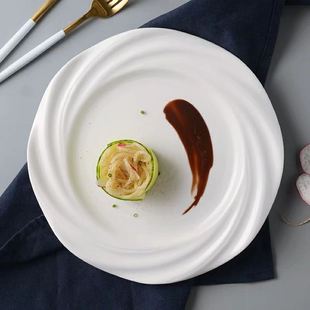 Hotel tableware jade leaf flat plate pure white Western plate breakfast plate ceramic disc home creative dish set LOGO