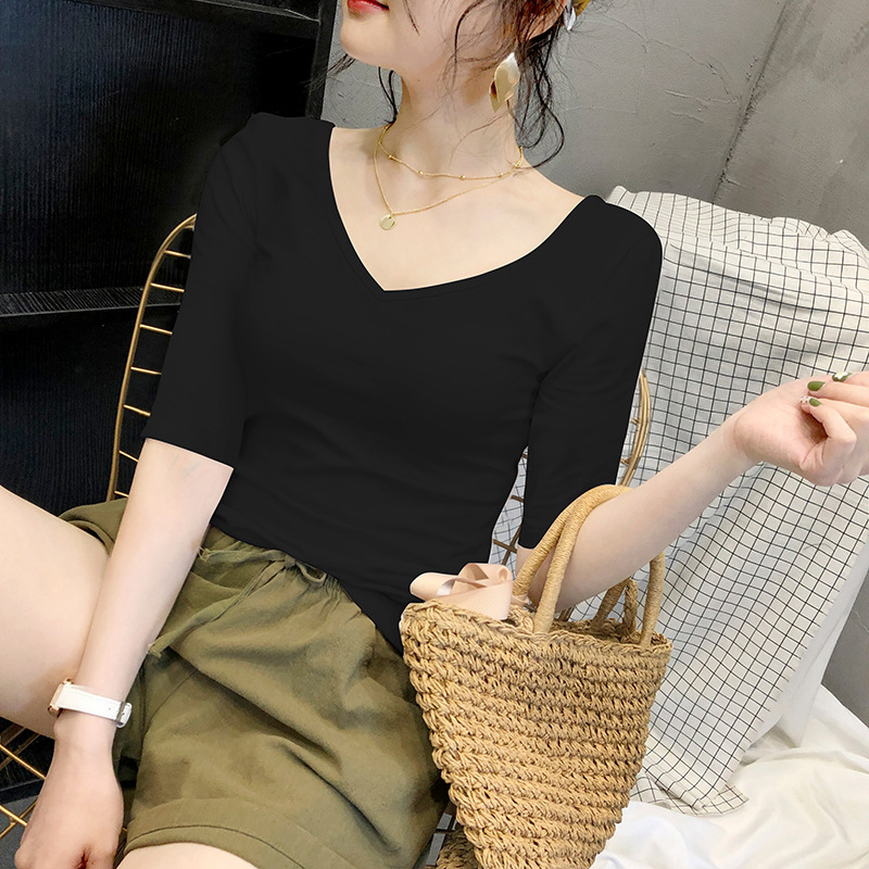 블랙 V넥 7부소매