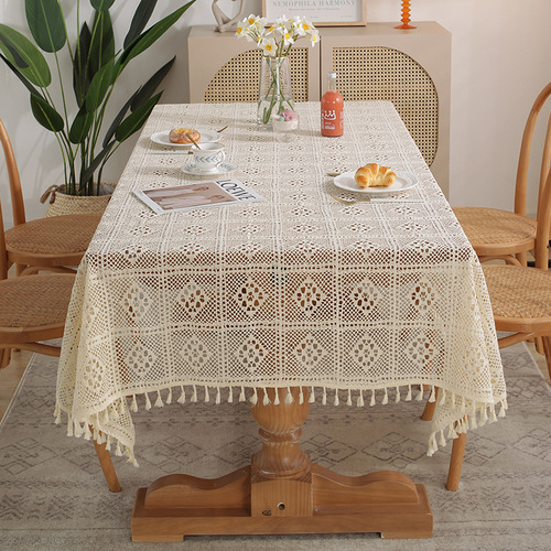 American retro crochet tablecloth woven hollow tablecloth non-slip cover tablecloth beige hollow cloth placemat
