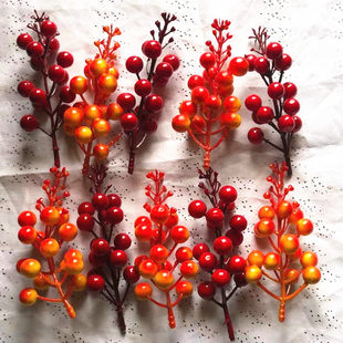 15 flower head sunset red fruit simulation red holly fruit berry home decoration fruit bunch manufacturer