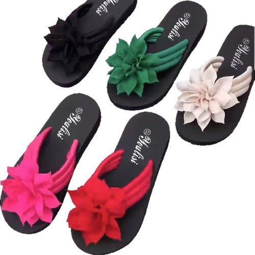 Women's Toe Ring Slippers, Thickened and Large Size, Flower Pattern Flat Slippers for Men and Women, Summer Couple Slippers
