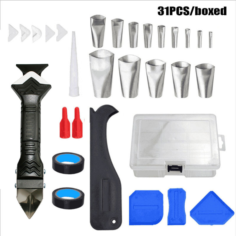 31件套美缝工具组合填缝喷嘴涂抹密封胶刮刀修整盒装