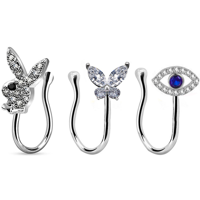 Fashion Geometric Butterfly Fake Nose Ring Three-piece Nose Clip Nose Ring display picture 1